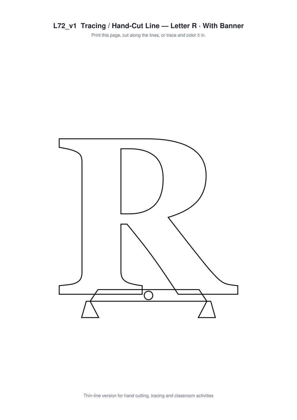 Letter R Banner Paper Cut - Free SVG + PDF Pack - line art
