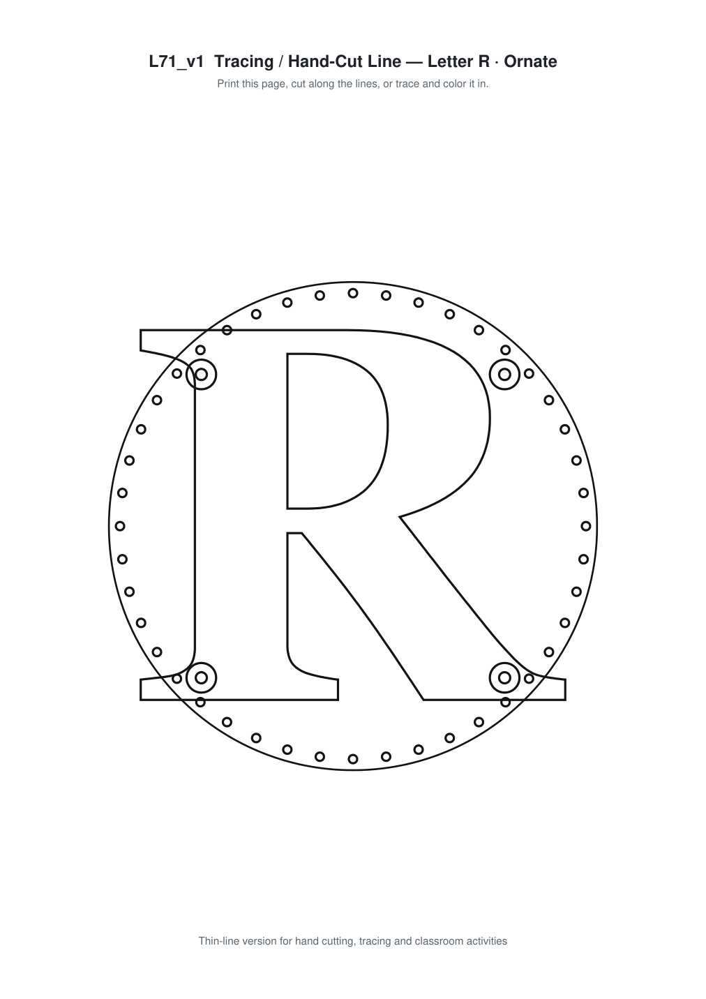 Letter R Ornate Paper Cut Panel - Free SVG + PDF Pack - line art