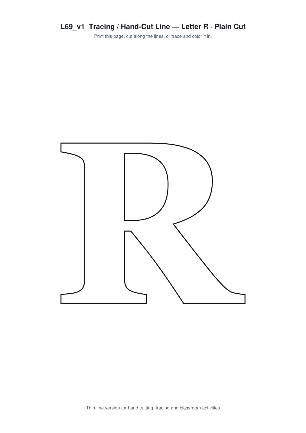 Letter R Paper Cut Template - Free SVG + PDF Pack - line art