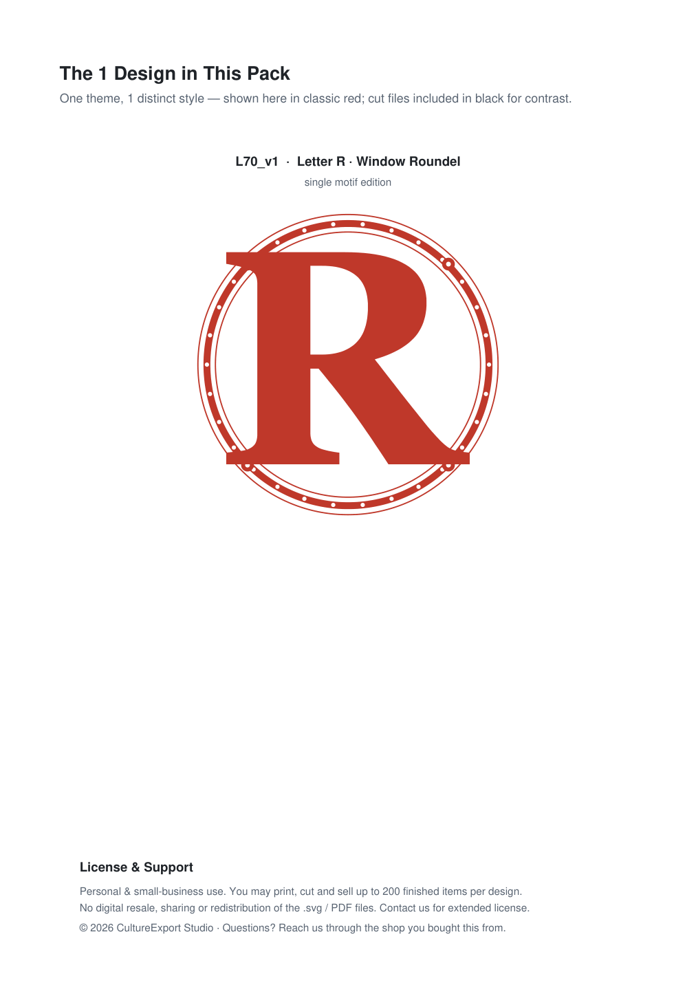 Letter R Window Roundel Paper Cut - Free SVG + PDF Pack - design