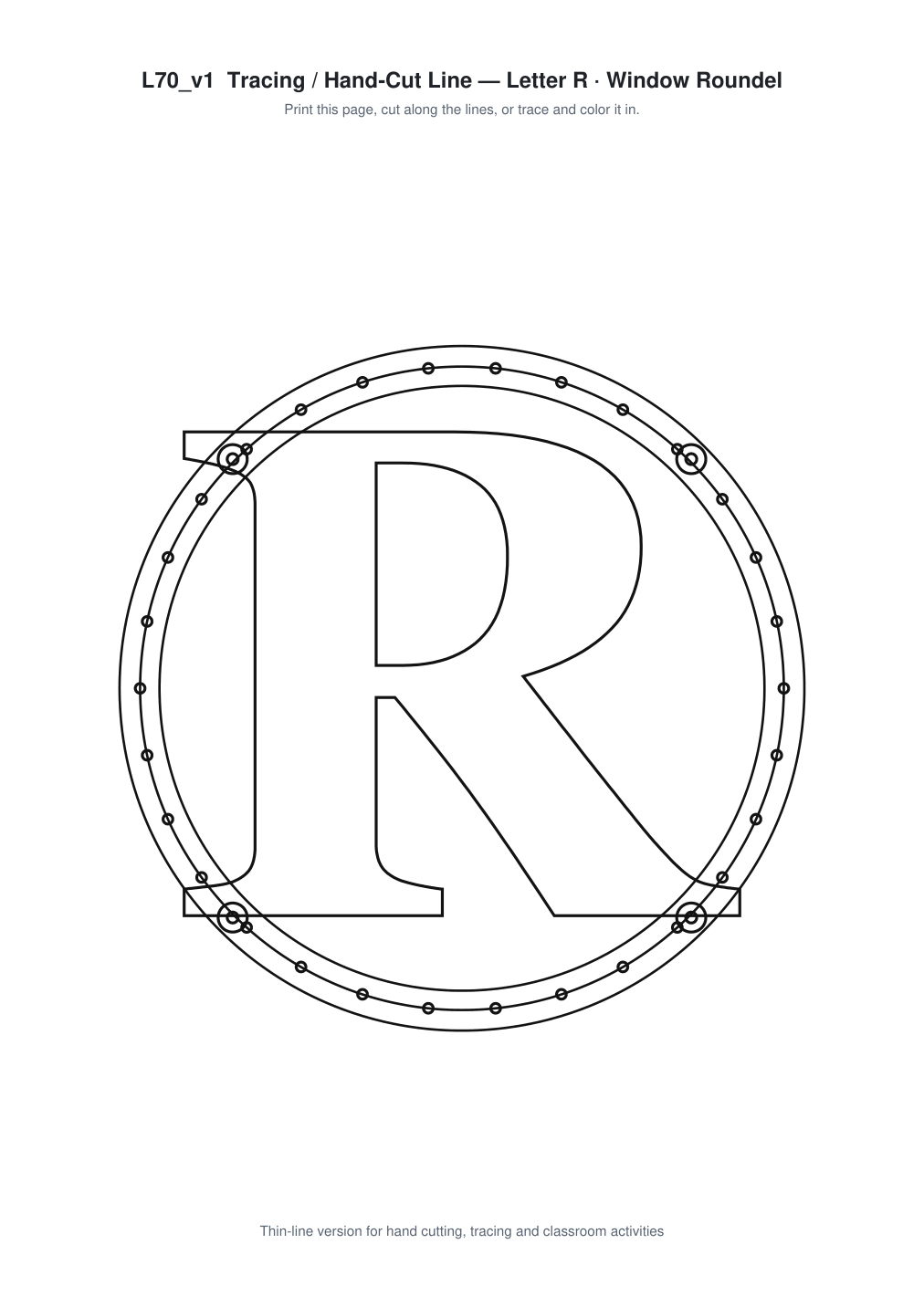 Letter R Window Roundel Paper Cut - Free SVG + PDF Pack - line art