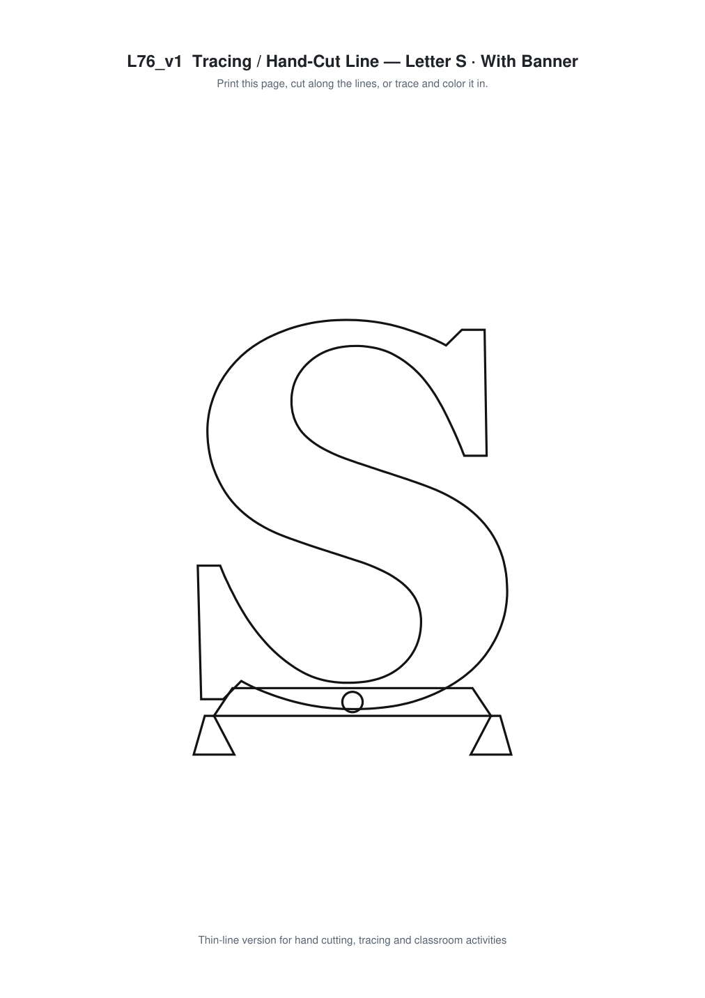 Letter S Banner Paper Cut - Free SVG + PDF Pack - line art