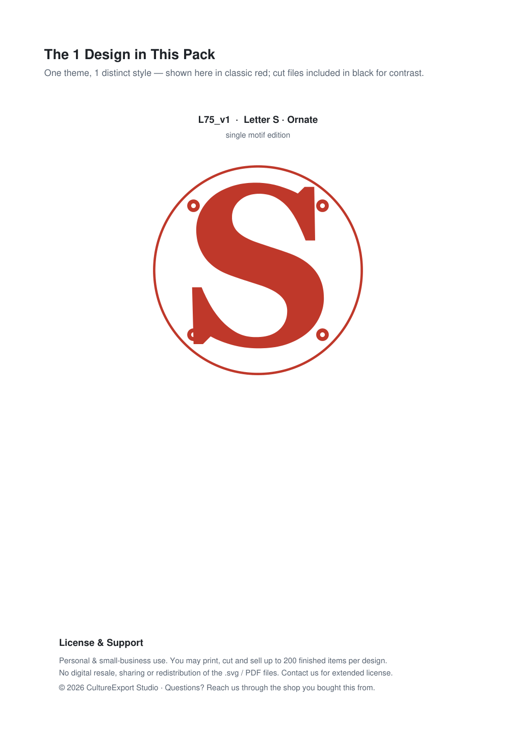 Letter S Ornate Paper Cut Panel - Free SVG + PDF Pack - design