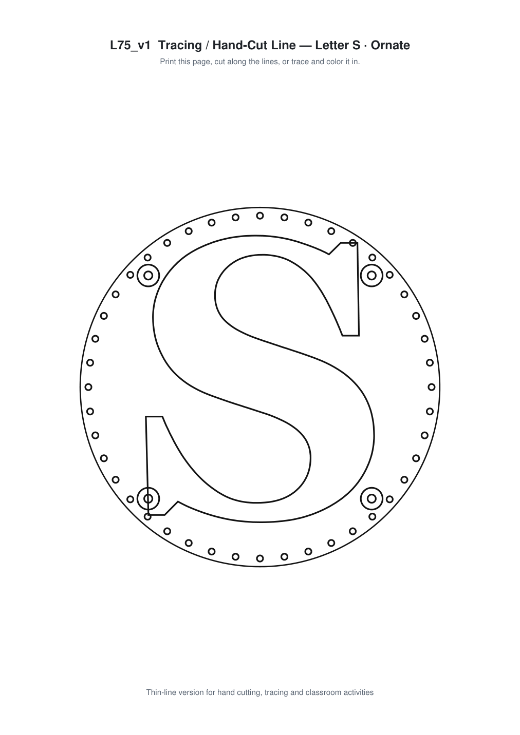 Letter S Ornate Paper Cut Panel - Free SVG + PDF Pack - line art