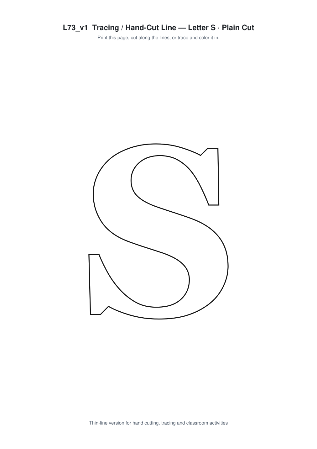 Letter S Paper Cut Template - Free SVG + PDF Pack - line art