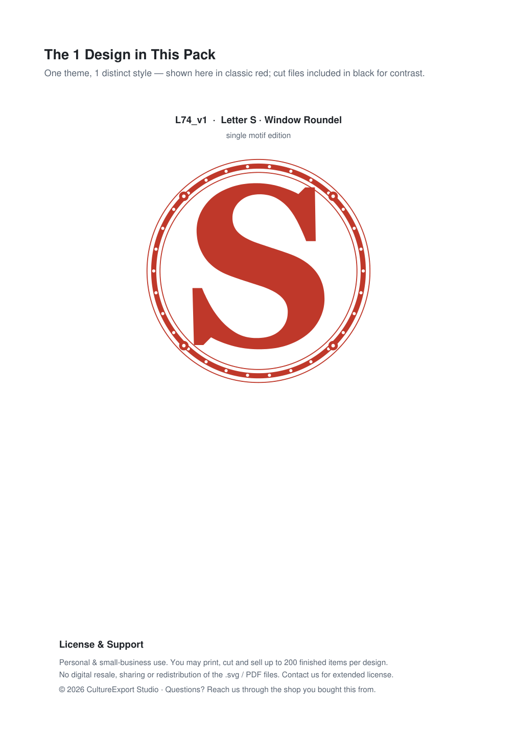 Letter S Window Roundel Paper Cut - Free SVG + PDF Pack - design