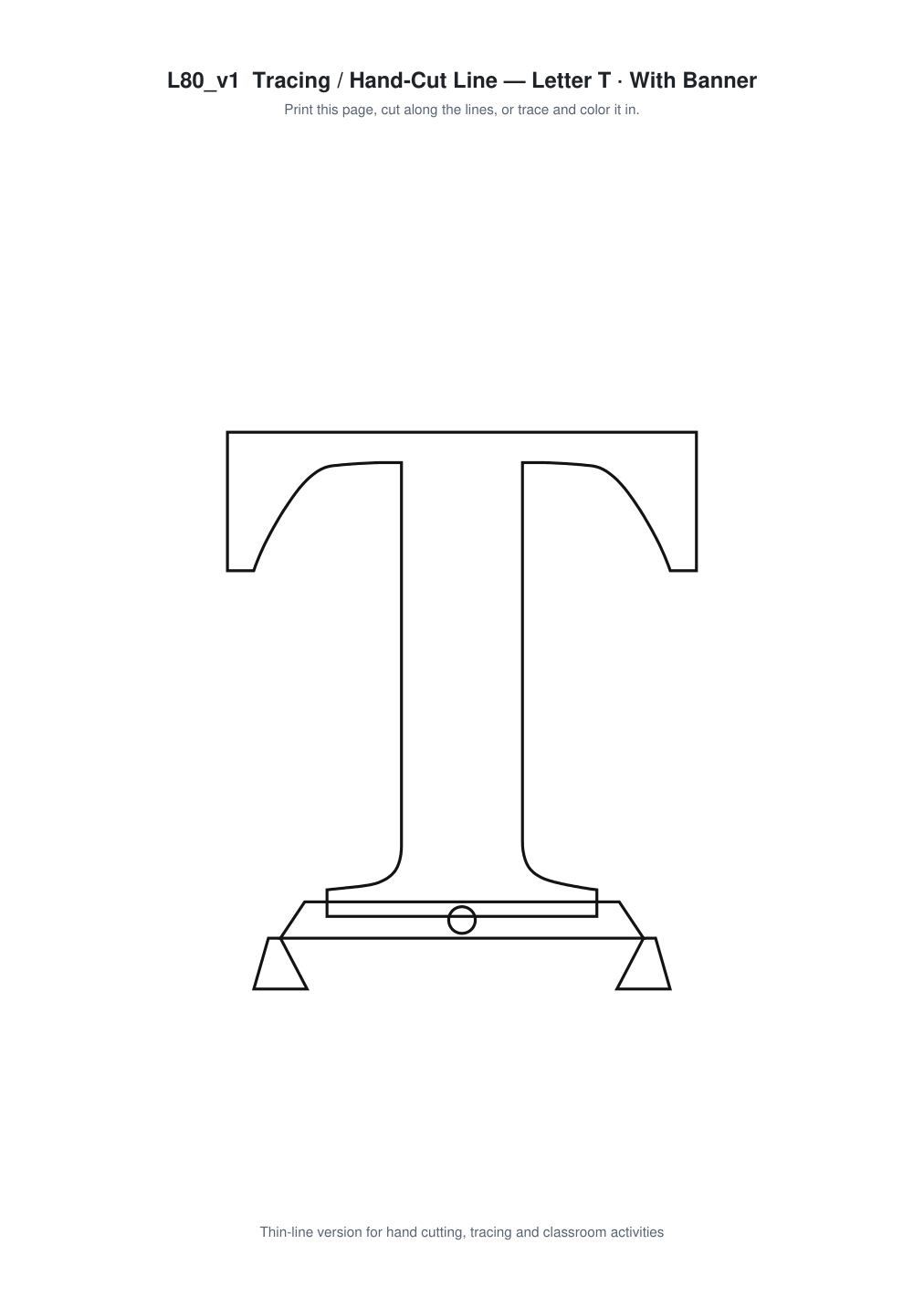 Letter T Banner Paper Cut - Free SVG + PDF Pack - line art