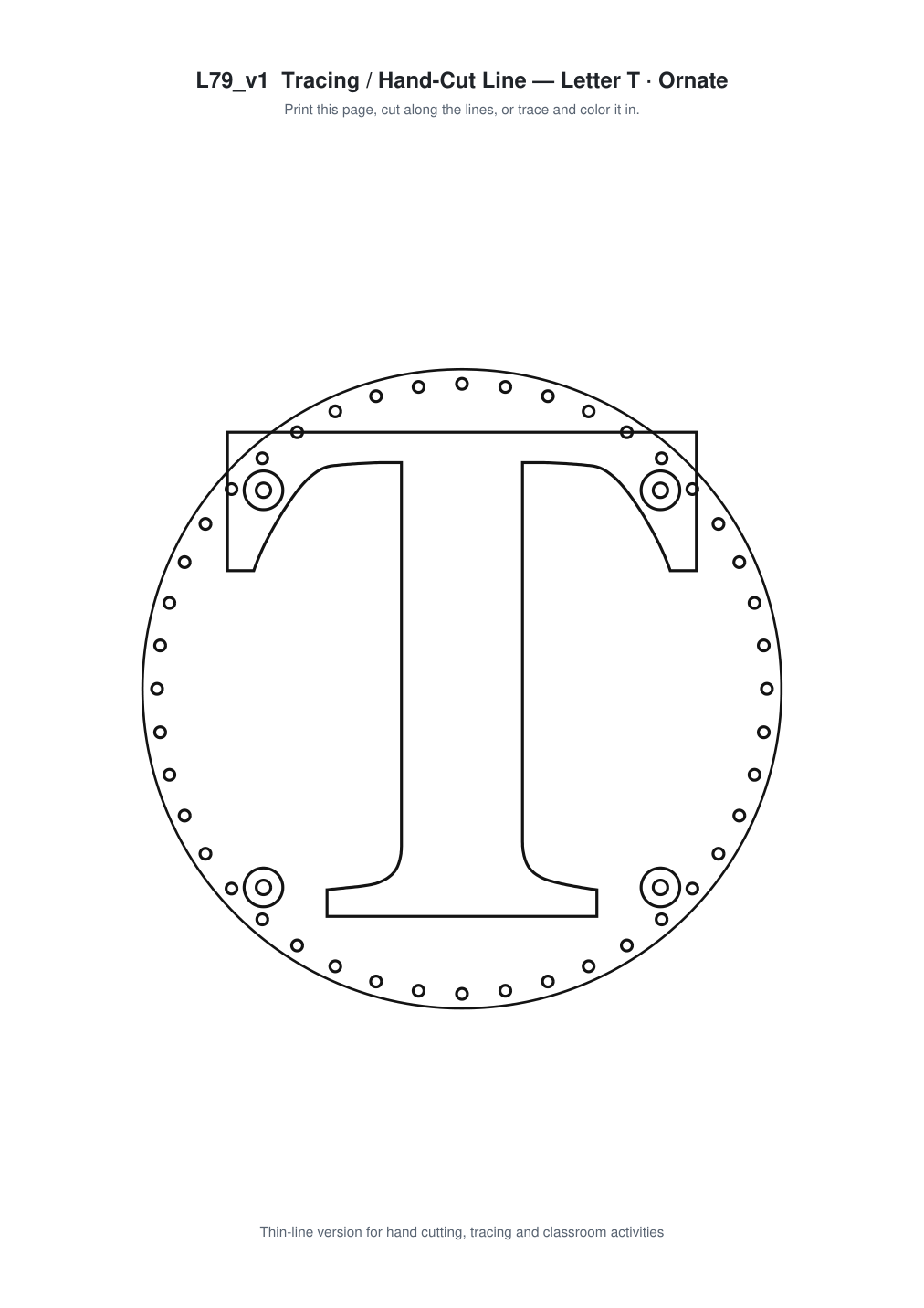 Letter T Ornate Paper Cut Panel - Free SVG + PDF Pack - line art