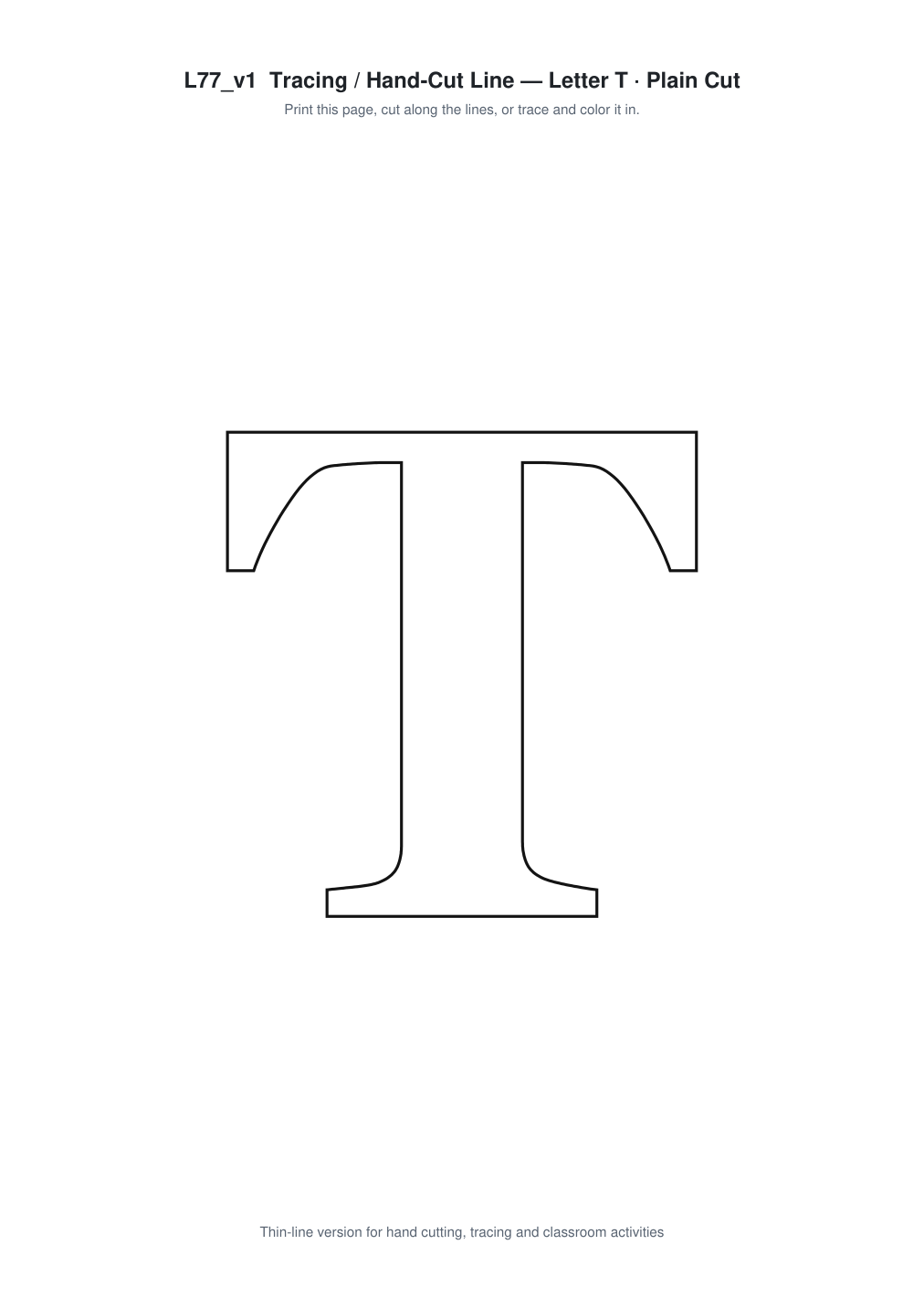 Letter T Paper Cut Template - Free SVG + PDF Pack - line art