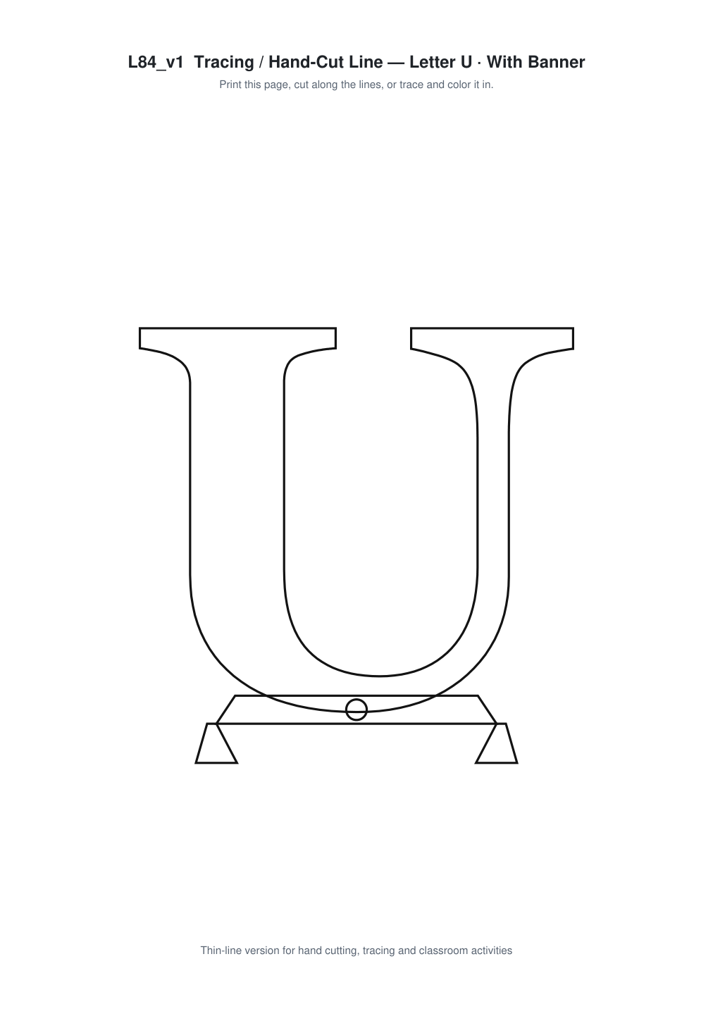 Letter U Banner Paper Cut - Free SVG + PDF Pack - line art