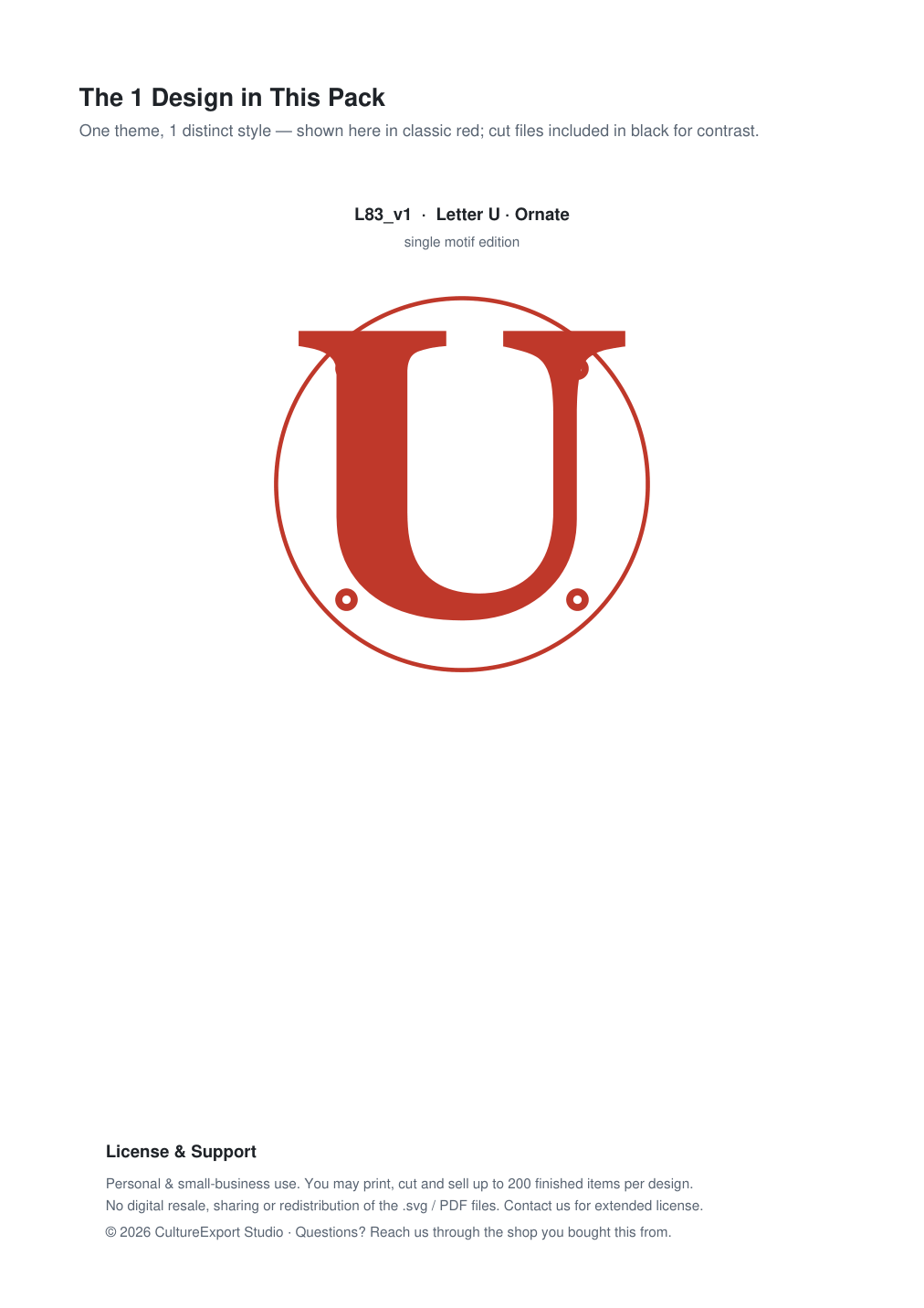 Letter U Ornate Paper Cut Panel - Free SVG + PDF Pack - design