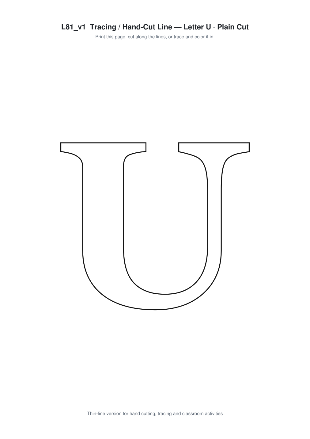 Letter U Paper Cut Template - Free SVG + PDF Pack - line art