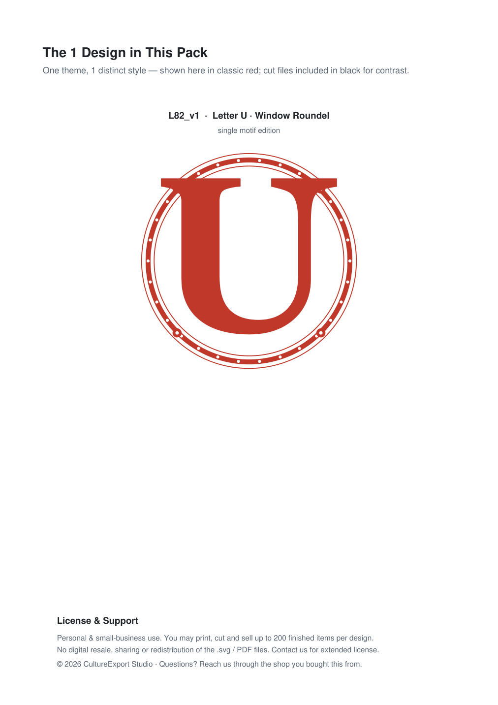 Letter U Window Roundel Paper Cut - Free SVG + PDF Pack - design