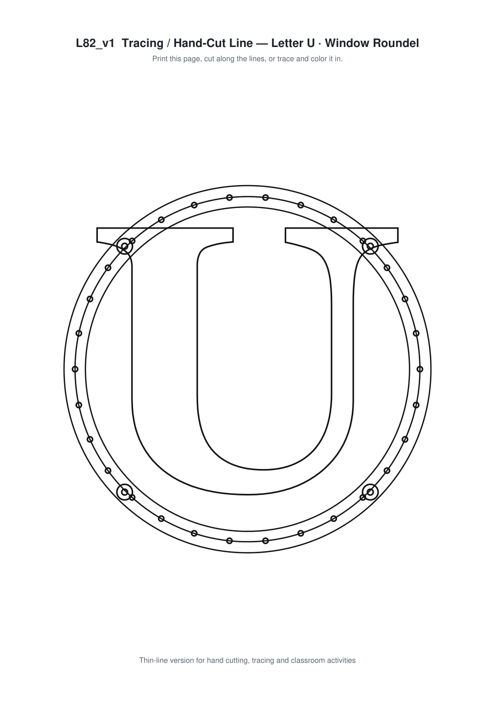 Letter U Window Roundel Paper Cut - Free SVG + PDF Pack - line art