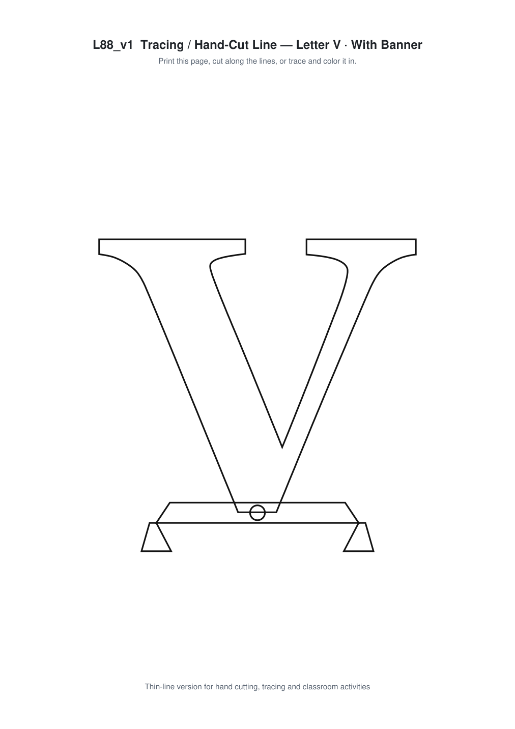 Letter V Banner Paper Cut - Free SVG + PDF Pack - line art