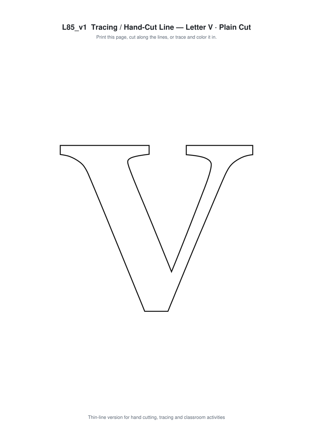 Letter V Paper Cut Template - Free SVG + PDF Pack - line art