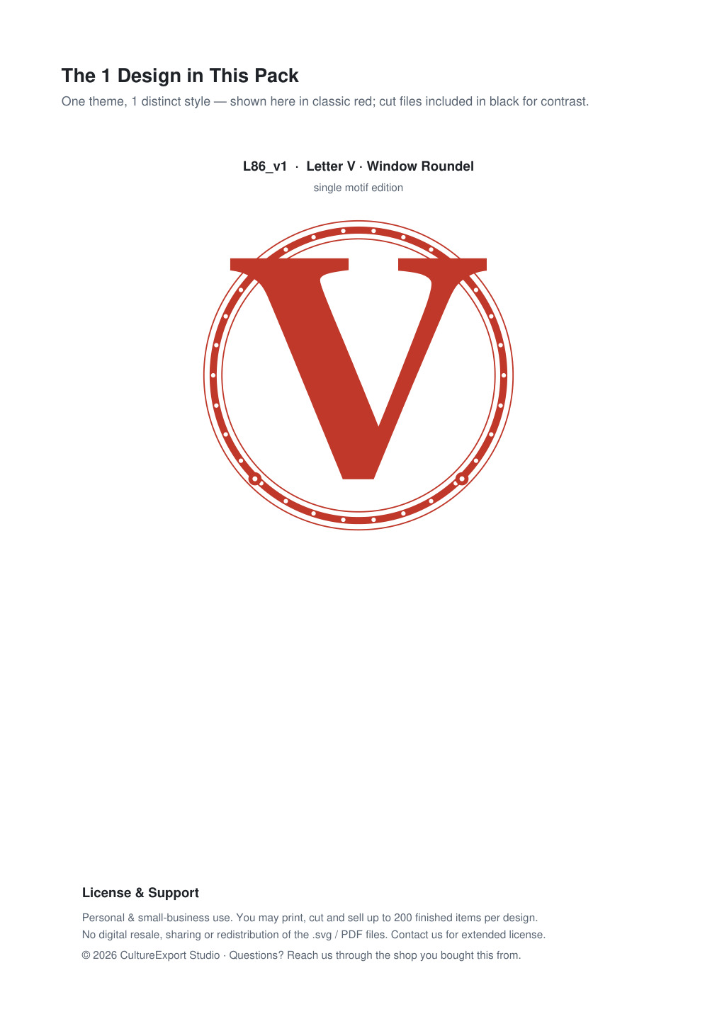Letter V Window Roundel Paper Cut - Free SVG + PDF Pack - design