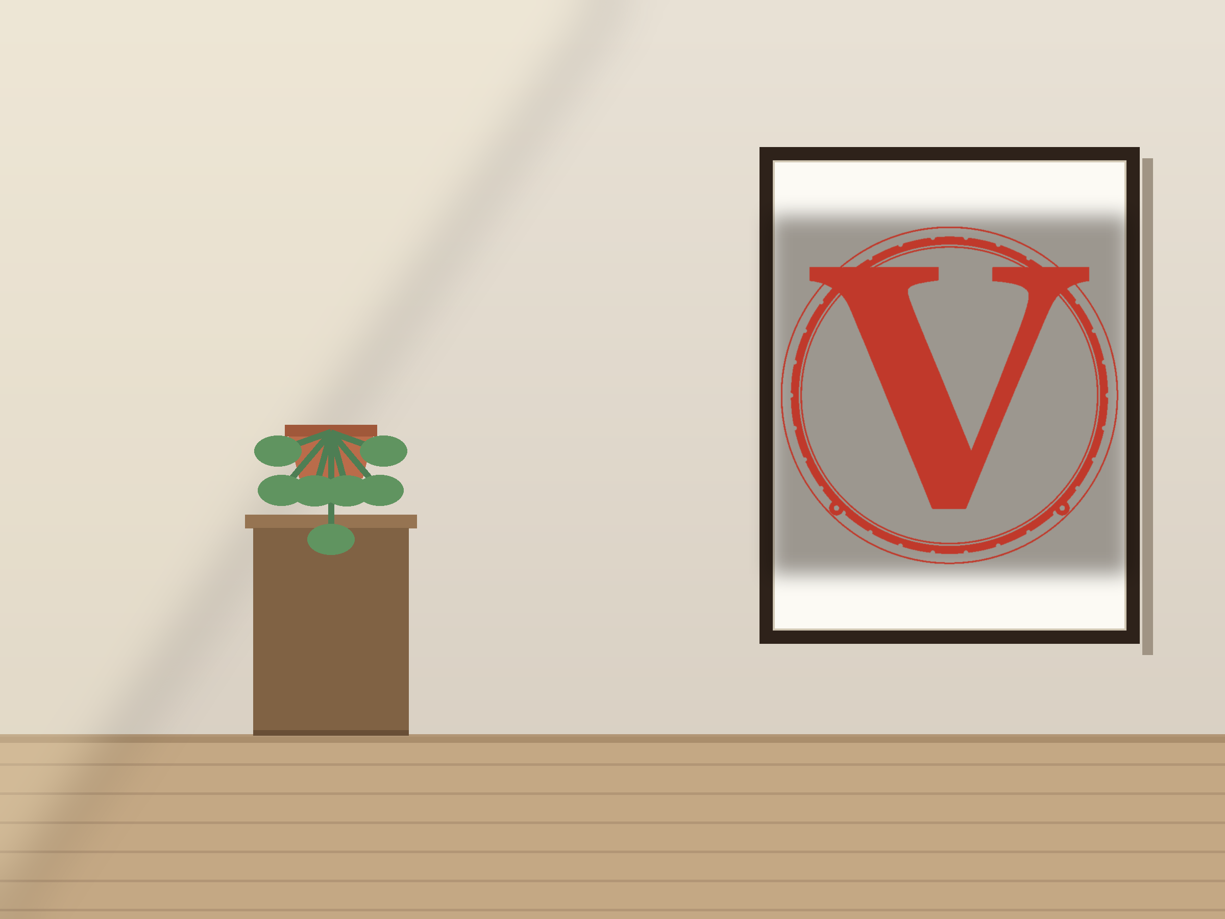 Letter V Window Roundel Paper Cut - Free SVG + PDF Pack - on a desk