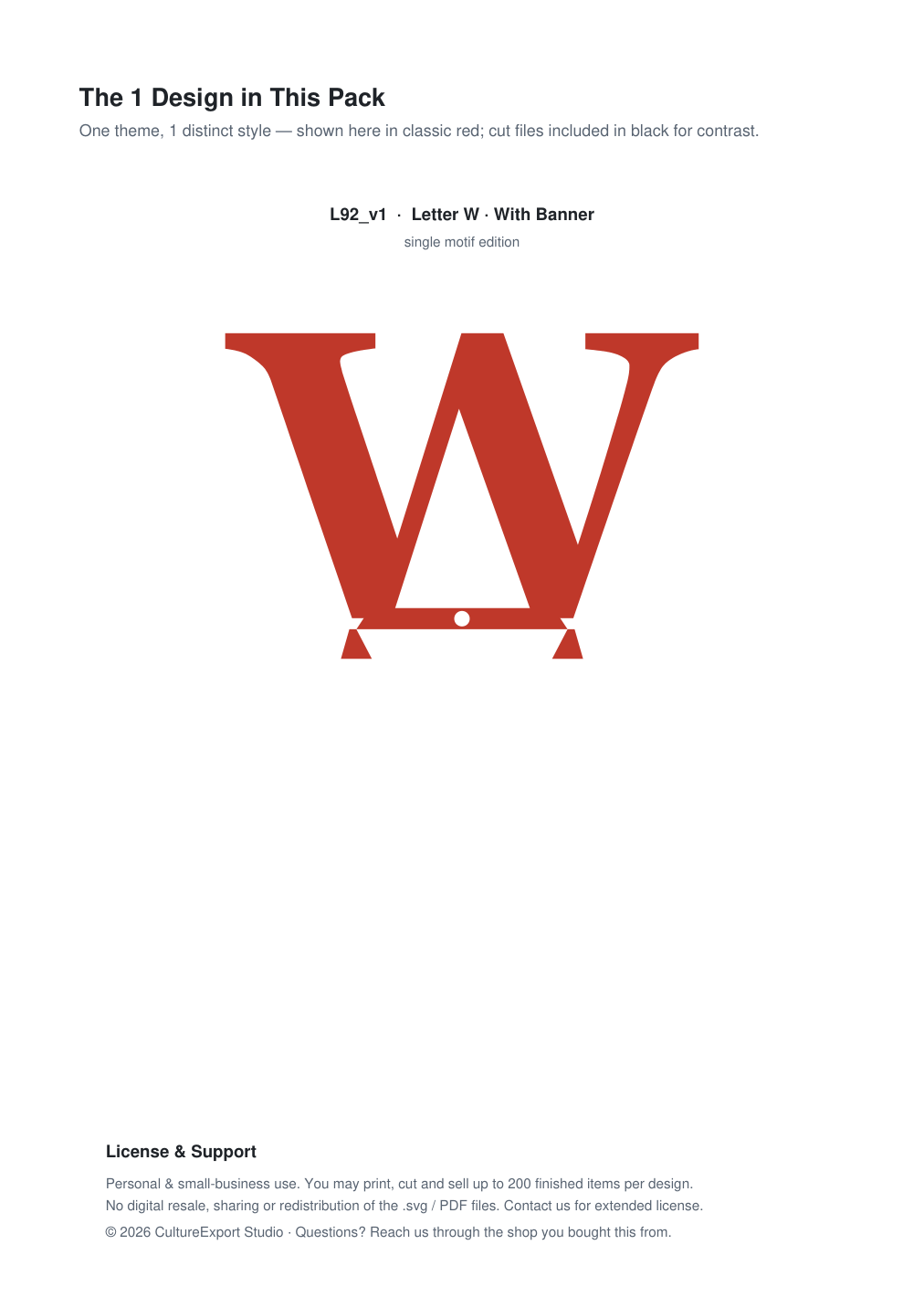 Letter W Banner Paper Cut - Free SVG + PDF Pack - design
