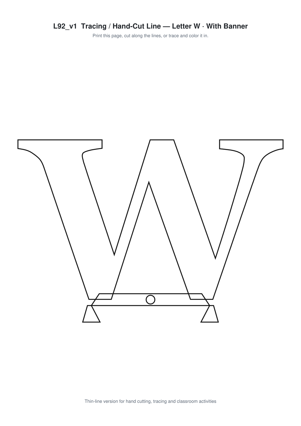 Letter W Banner Paper Cut - Free SVG + PDF Pack - line art
