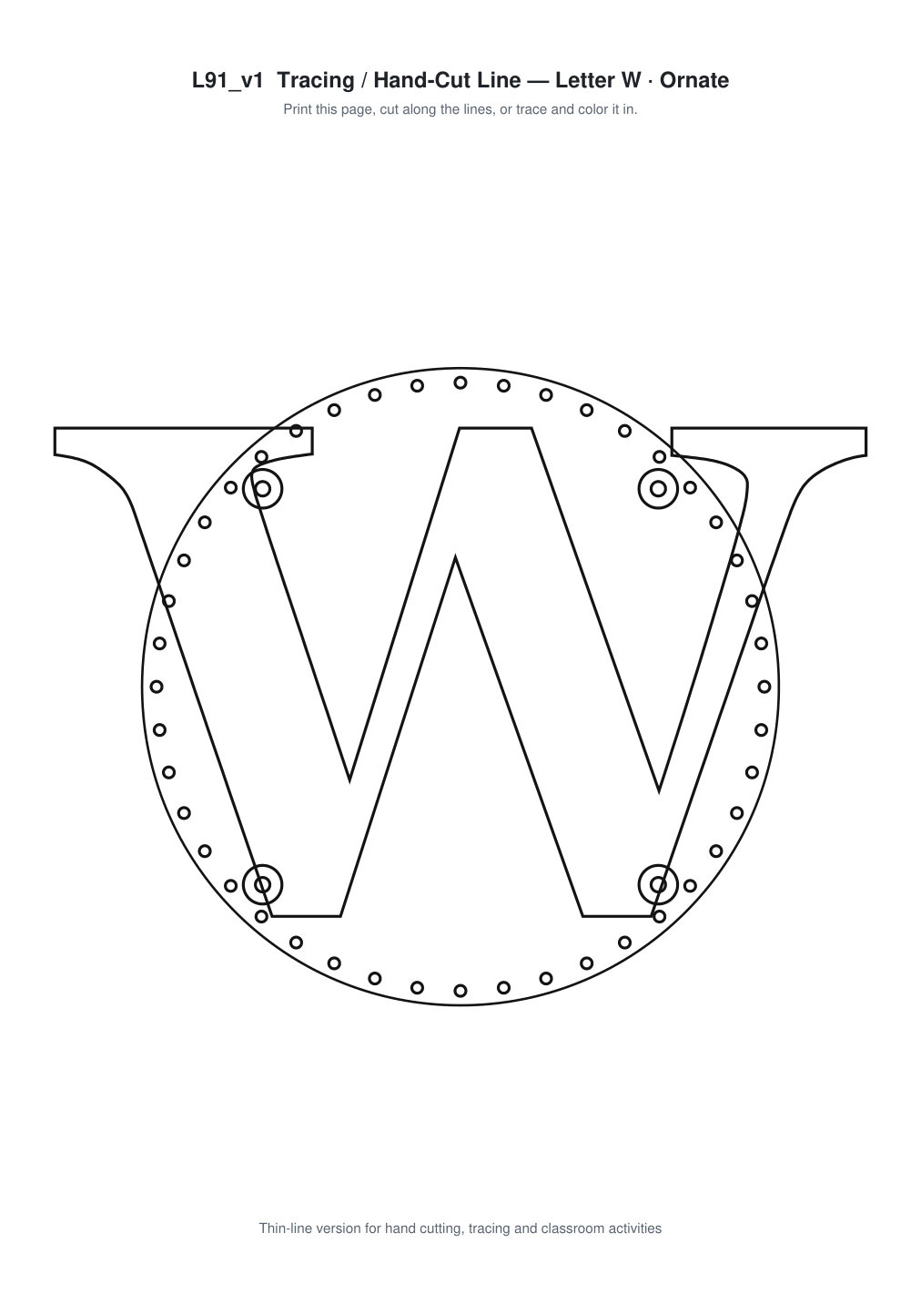 Letter W Ornate Paper Cut Panel - Free SVG + PDF Pack - line art