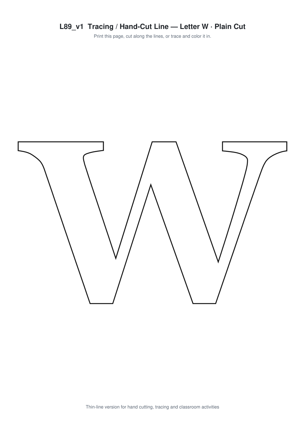 Letter W Paper Cut Template - Free SVG + PDF Pack - line art