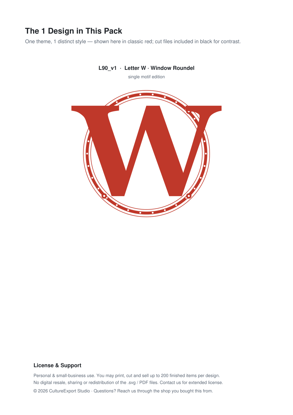 Letter W Window Roundel Paper Cut - Free SVG + PDF Pack - design