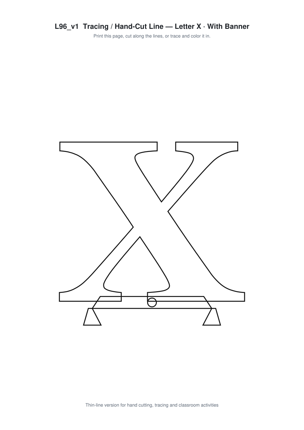 Letter X Banner Paper Cut - Free SVG + PDF Pack - line art