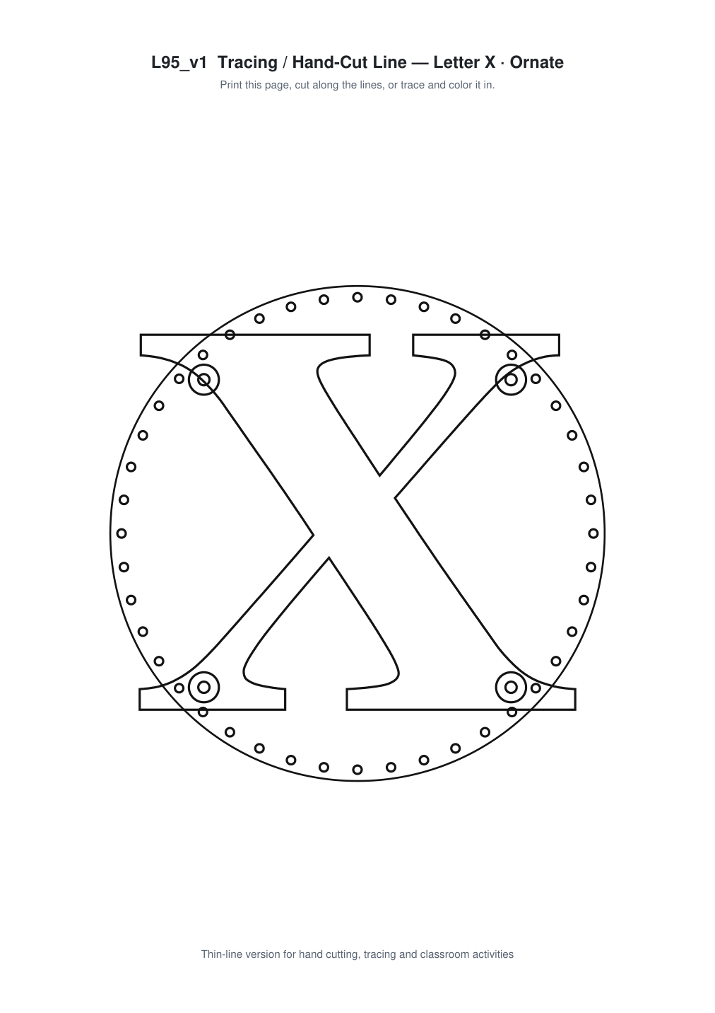 Letter X Ornate Paper Cut Panel - Free SVG + PDF Pack - line art