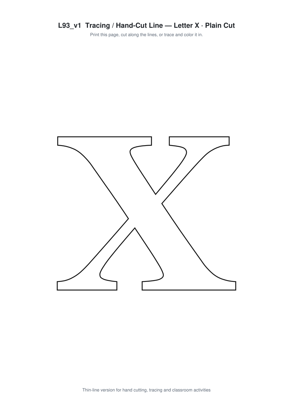 Letter X Paper Cut Template - Free SVG + PDF Pack - line art