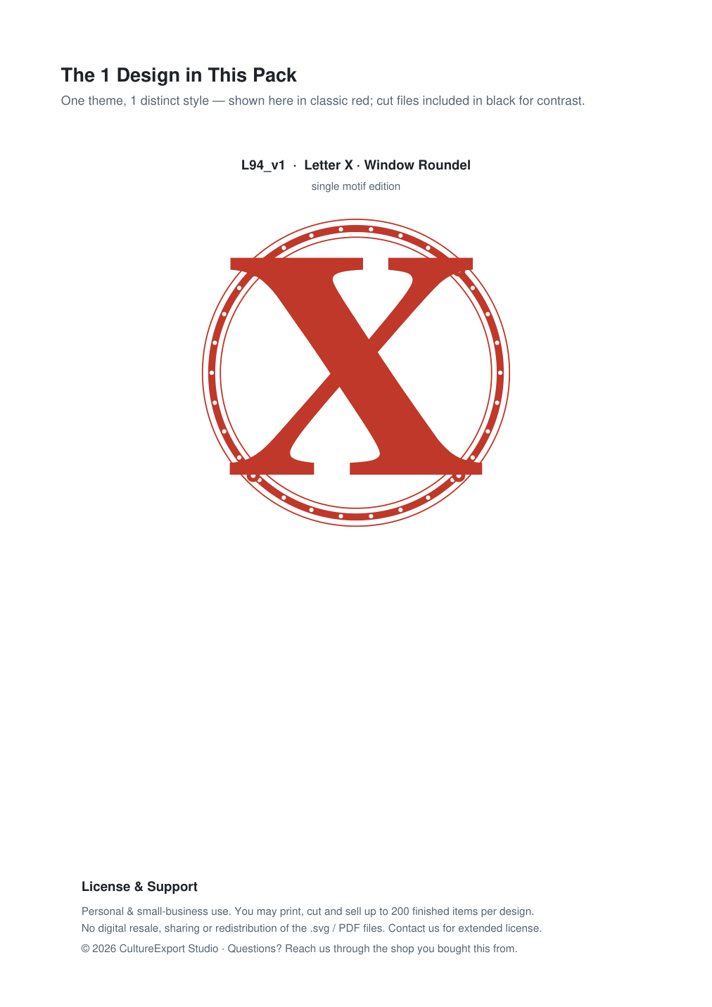 Letter X Window Roundel Paper Cut - Free SVG + PDF Pack - design
