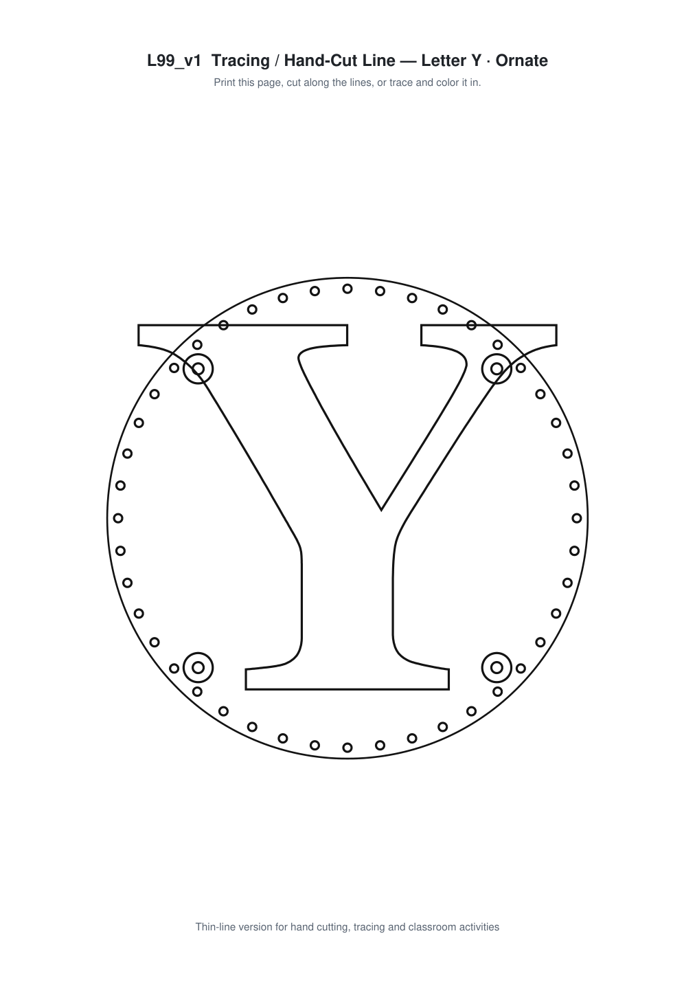 Letter Y Ornate Paper Cut Panel - Free SVG + PDF Pack - line art