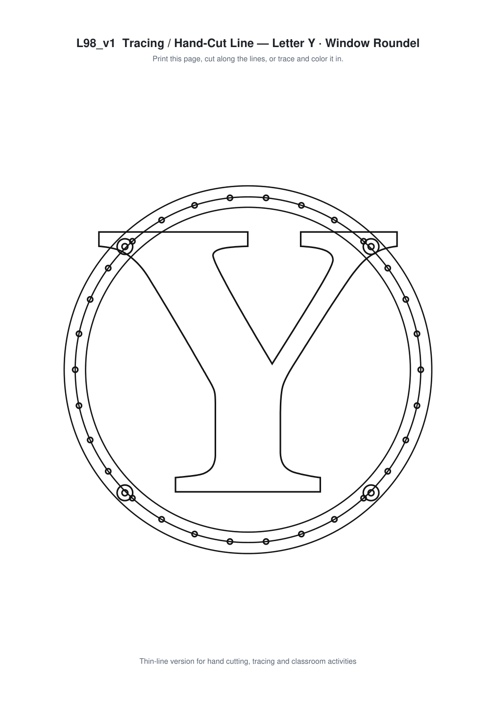 Letter Y Window Roundel Paper Cut - Free SVG + PDF Pack - line art