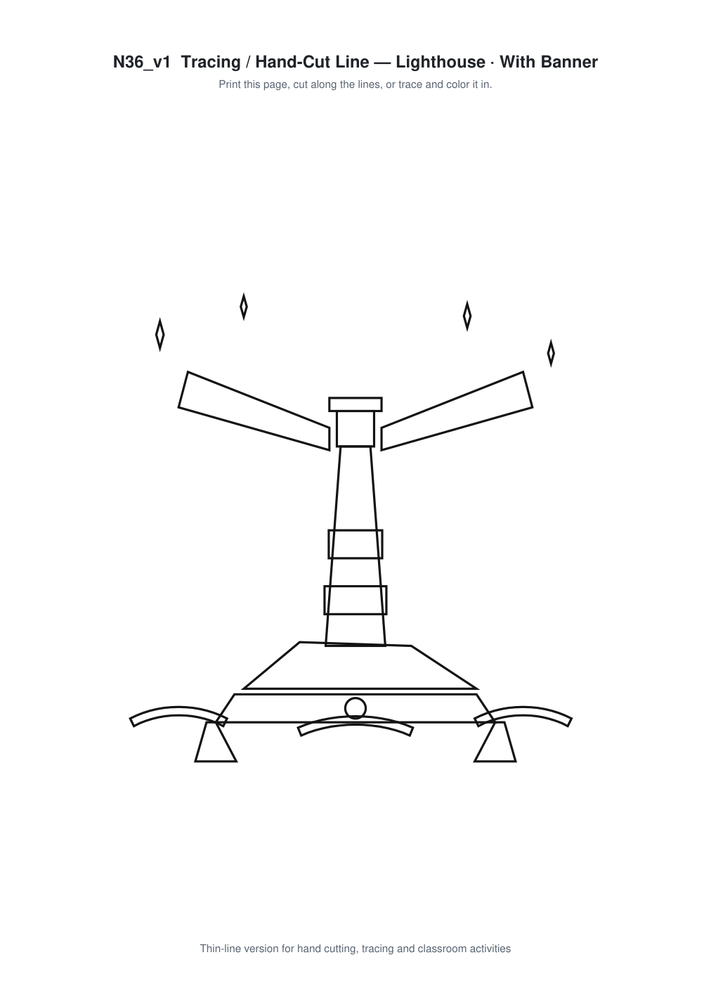 Lighthouse Banner Paper Cut - Free SVG + PDF Pack - line art