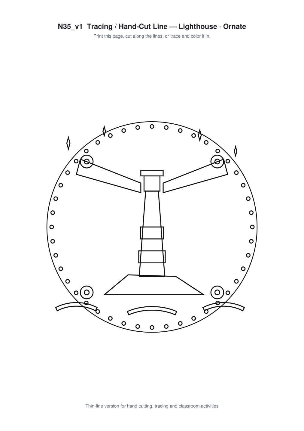 Lighthouse Ornate Paper Cut Panel - Free SVG + PDF Pack - line art