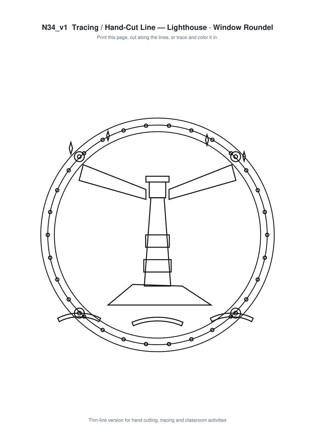 Lighthouse Window Roundel Paper Cut - Free SVG + PDF Pack - line art