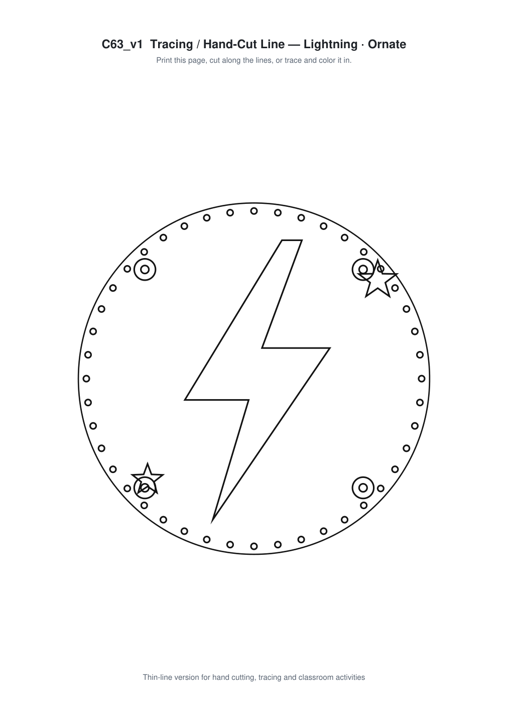 Lightning Ornate Paper Cut Panel - Free SVG + PDF Pack - line art