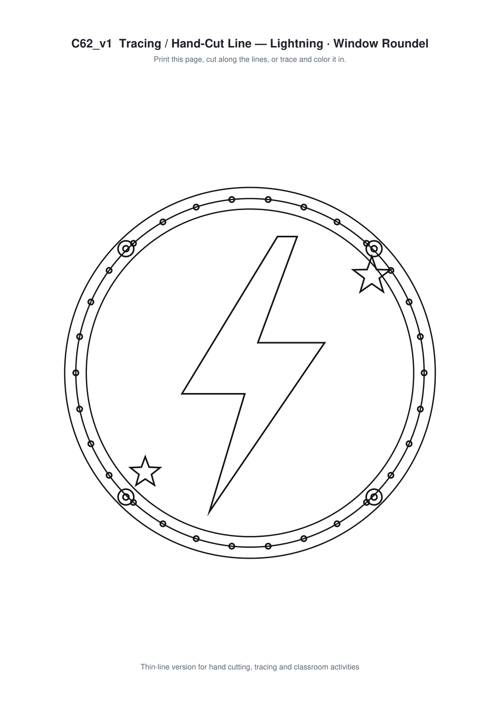 Lightning Window Roundel Paper Cut - Free SVG + PDF Pack - line art