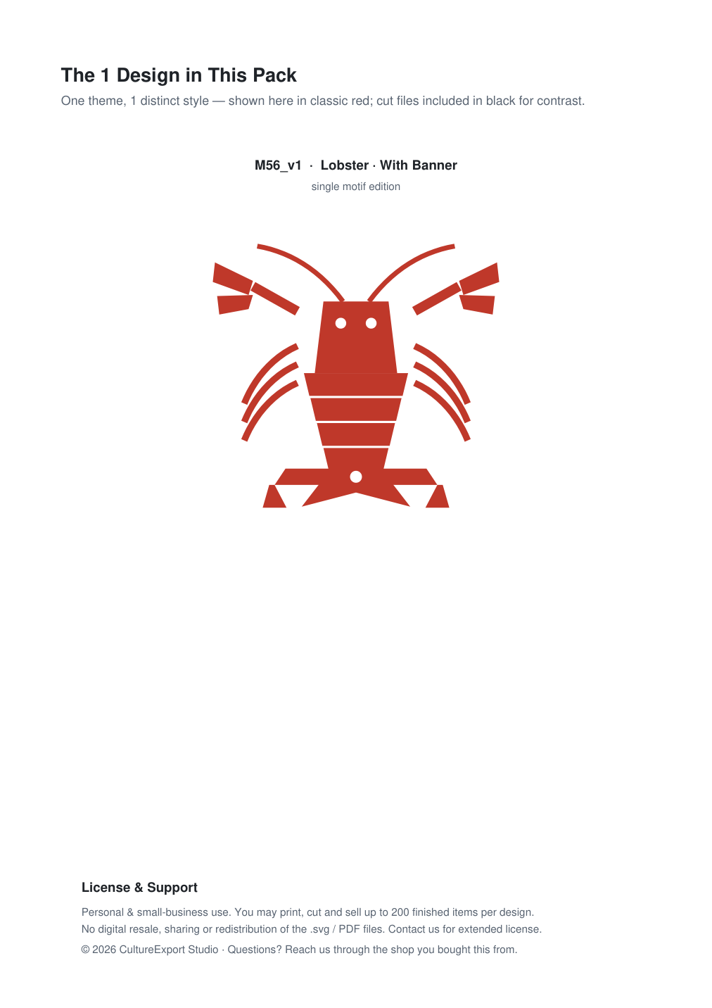 Lobster Banner Paper Cut - Free SVG + PDF Pack - design