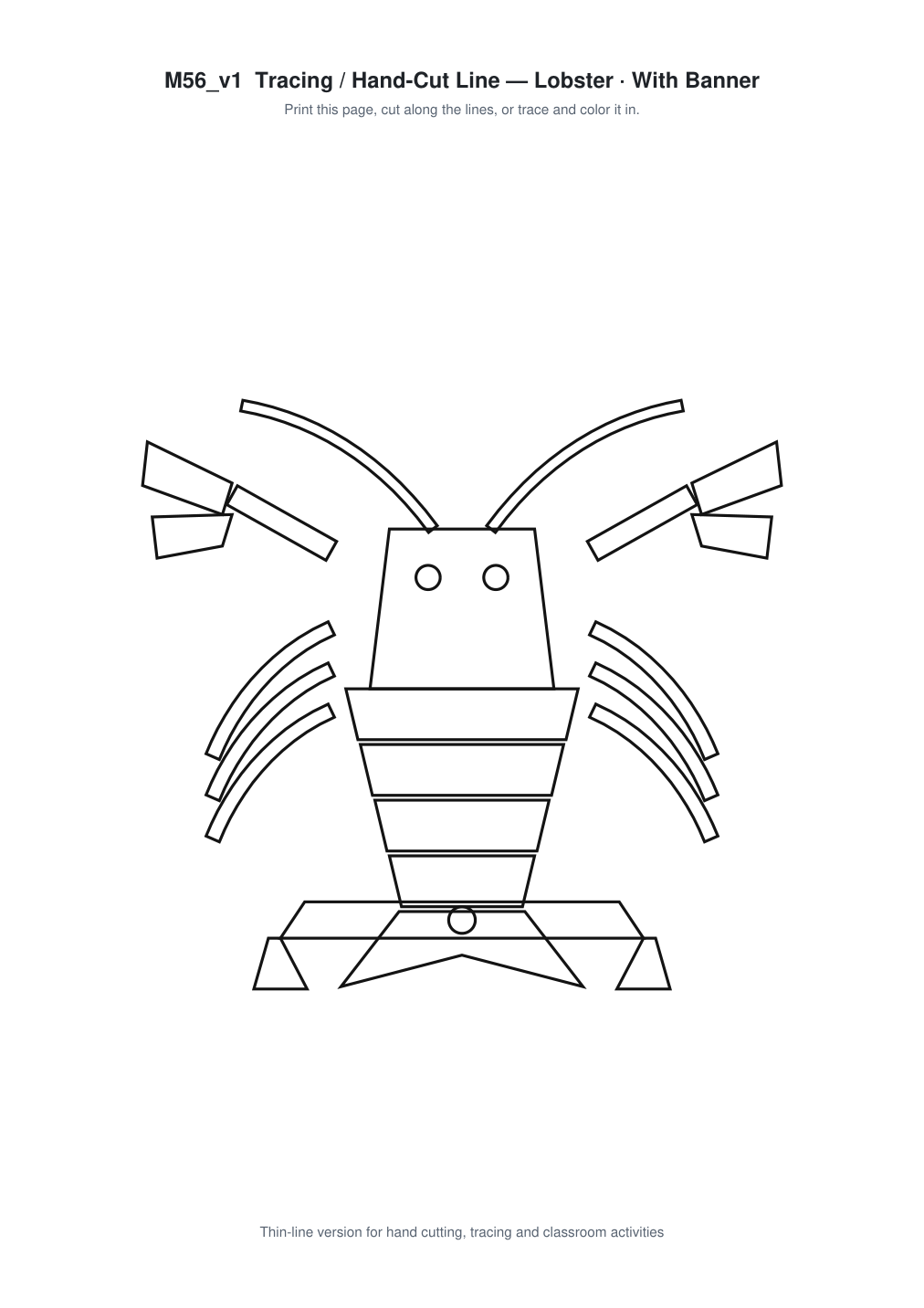 Lobster Banner Paper Cut - Free SVG + PDF Pack - line art