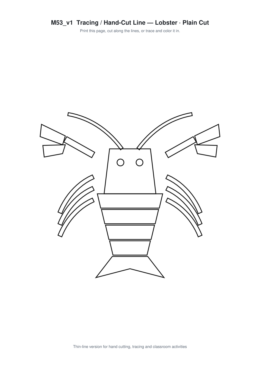 Lobster Paper Cut Template - Free SVG + PDF Pack - line art