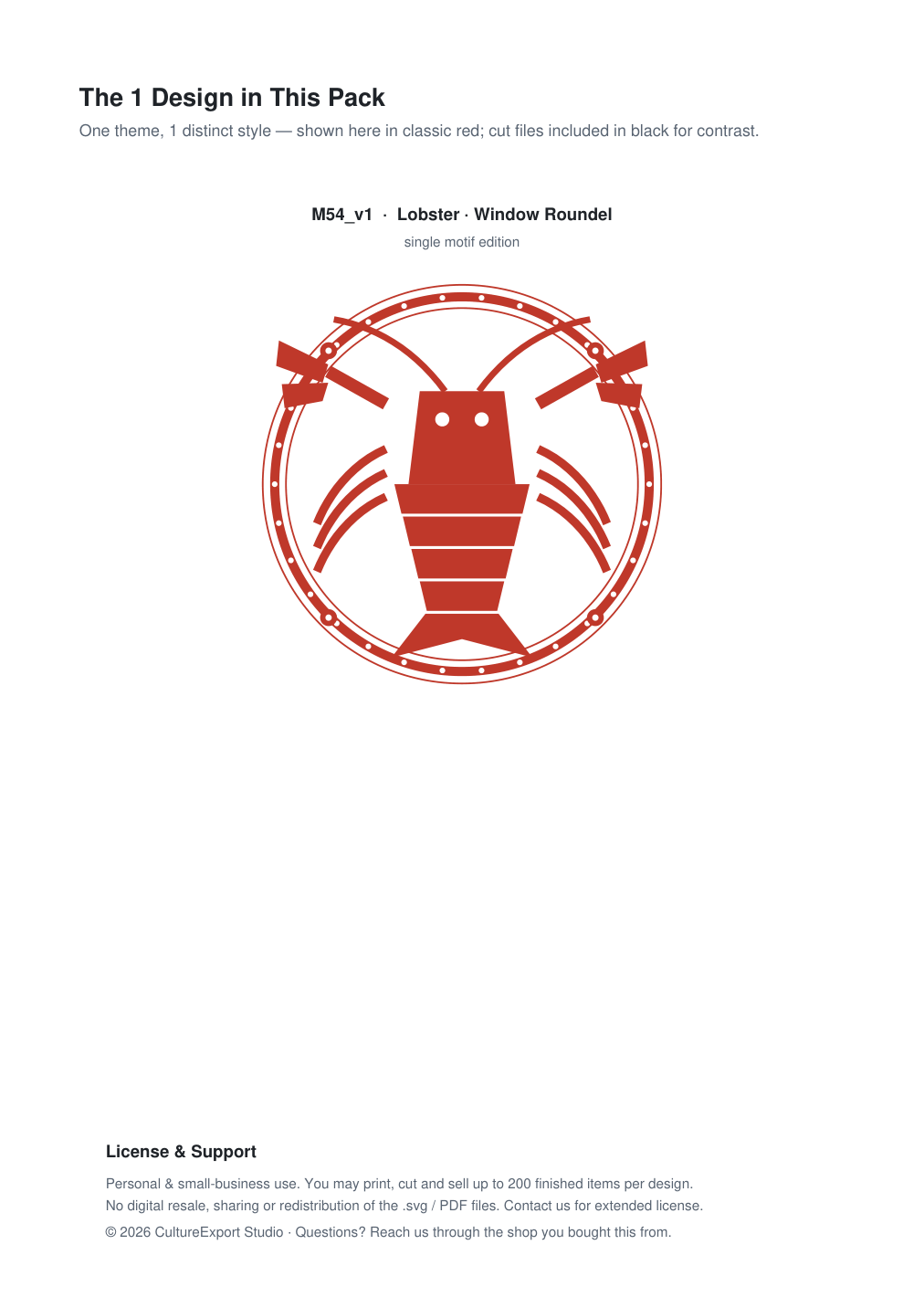 Lobster Window Roundel Paper Cut - Free SVG + PDF Pack - design