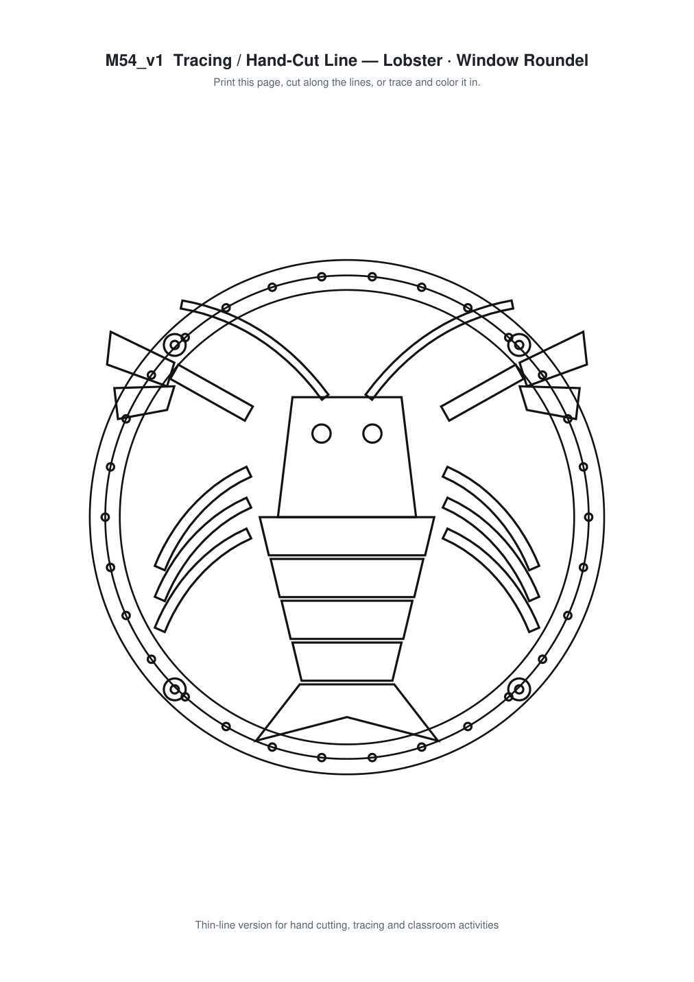 Lobster Window Roundel Paper Cut - Free SVG + PDF Pack - line art