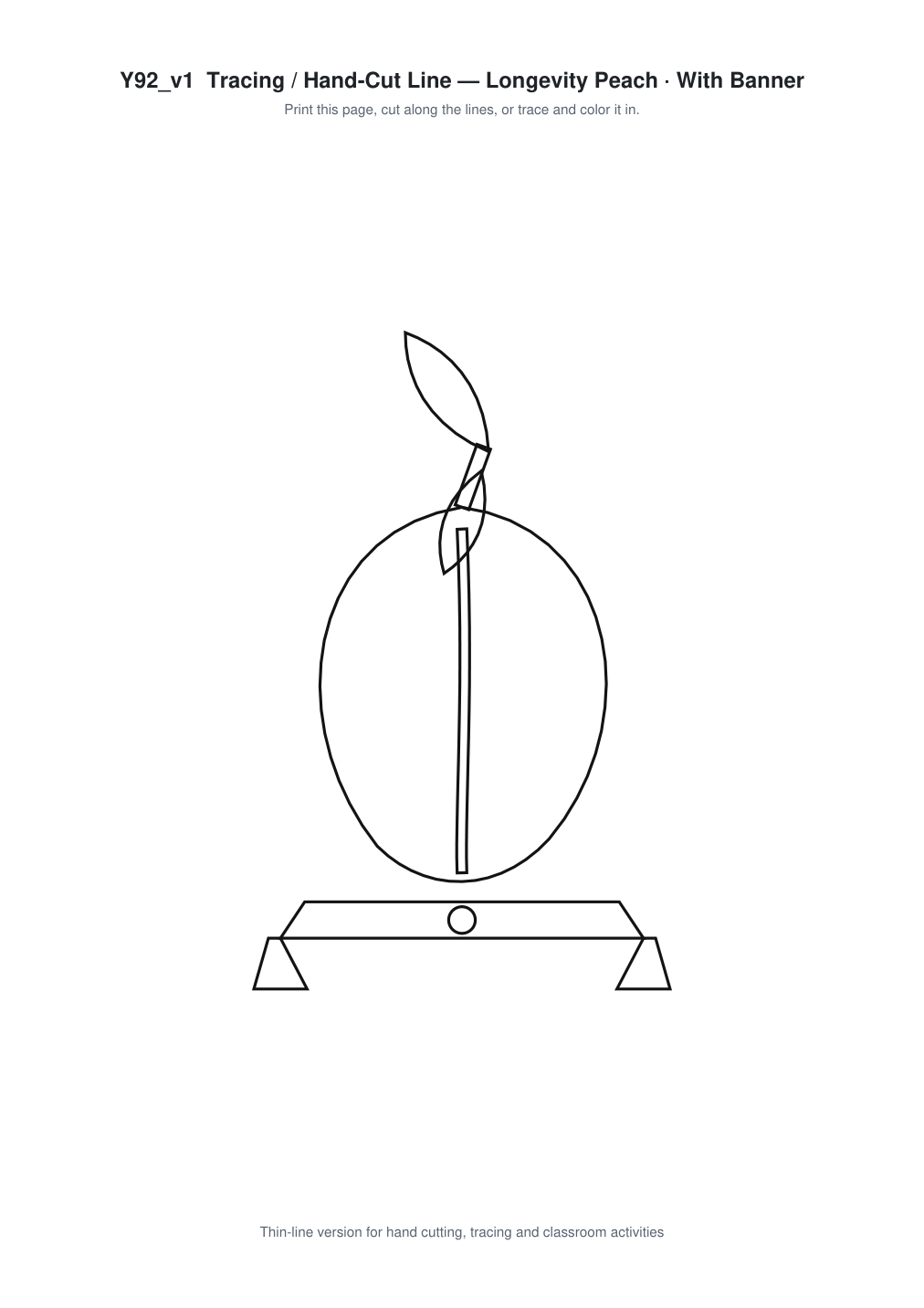 Longevity Peach Banner Paper Cut - Free SVG + PDF Pack - line art