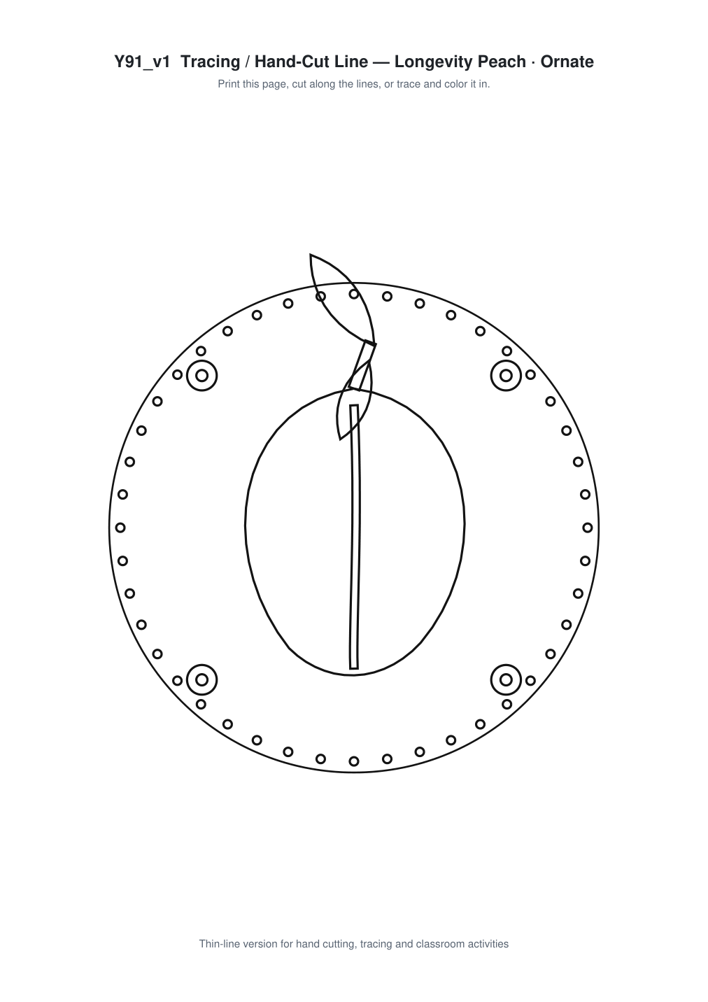 Longevity Peach Ornate Paper Cut Panel - Free SVG + PDF Pack - line art