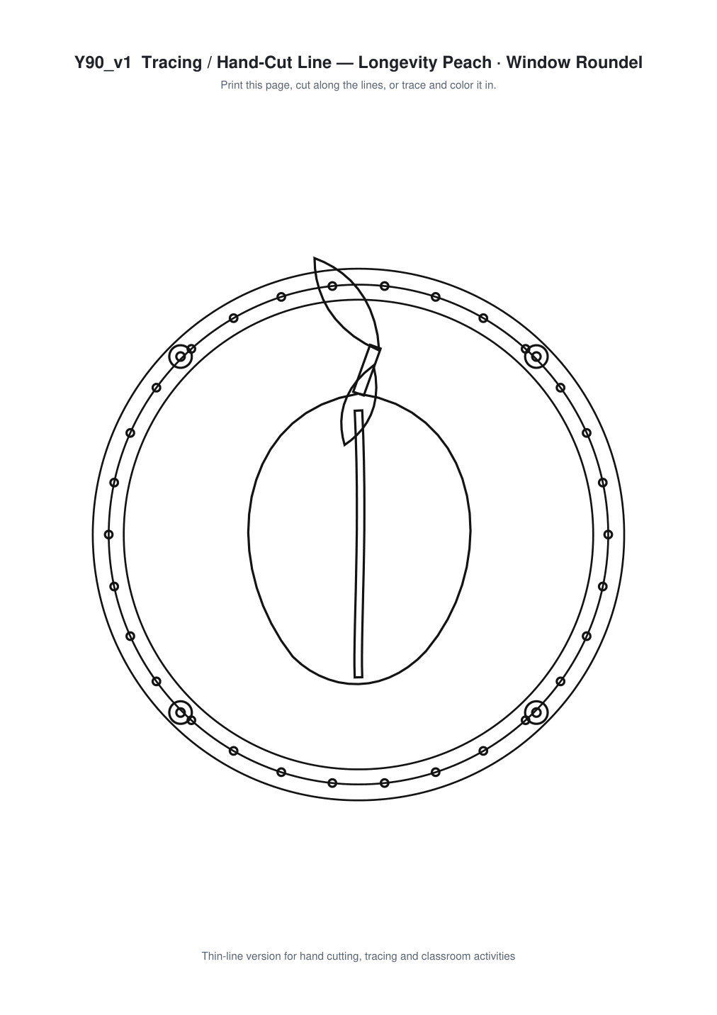Longevity Peach Window Roundel Paper Cut - Free SVG + PDF Pack - line art