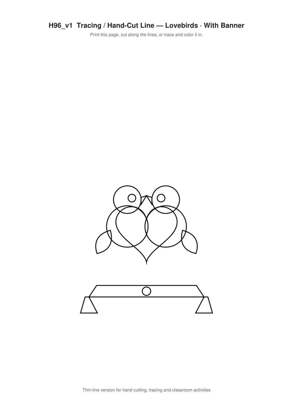 Lovebirds Banner Paper Cut - Free SVG + PDF Pack - line art