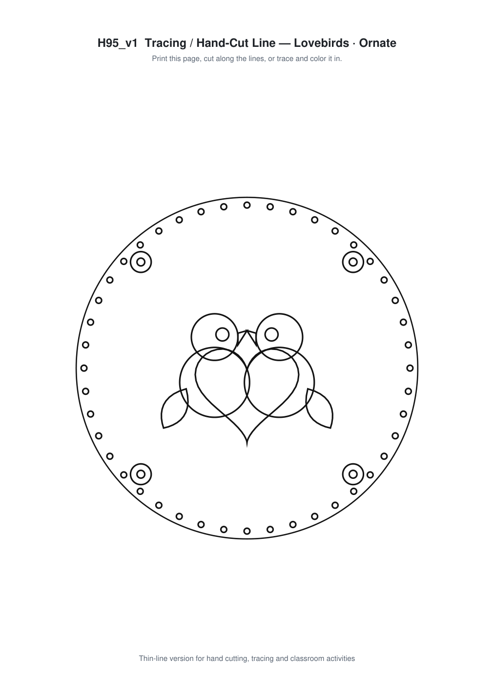 Lovebirds Ornate Paper Cut Panel - Free SVG + PDF Pack - line art