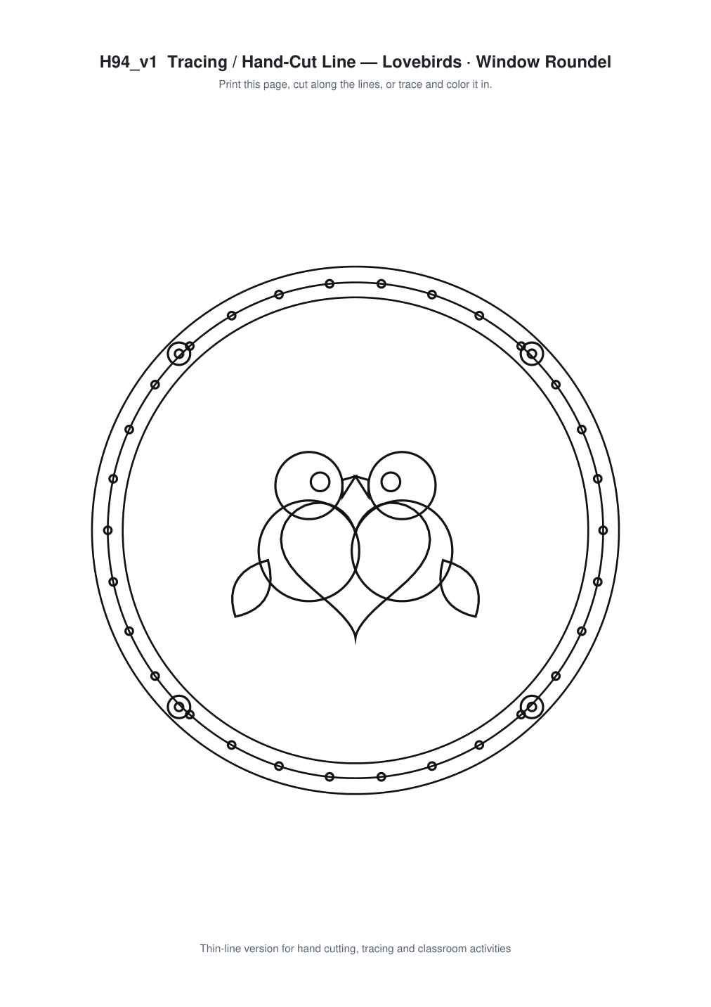 Lovebirds Window Roundel Paper Cut - Free SVG + PDF Pack - line art
