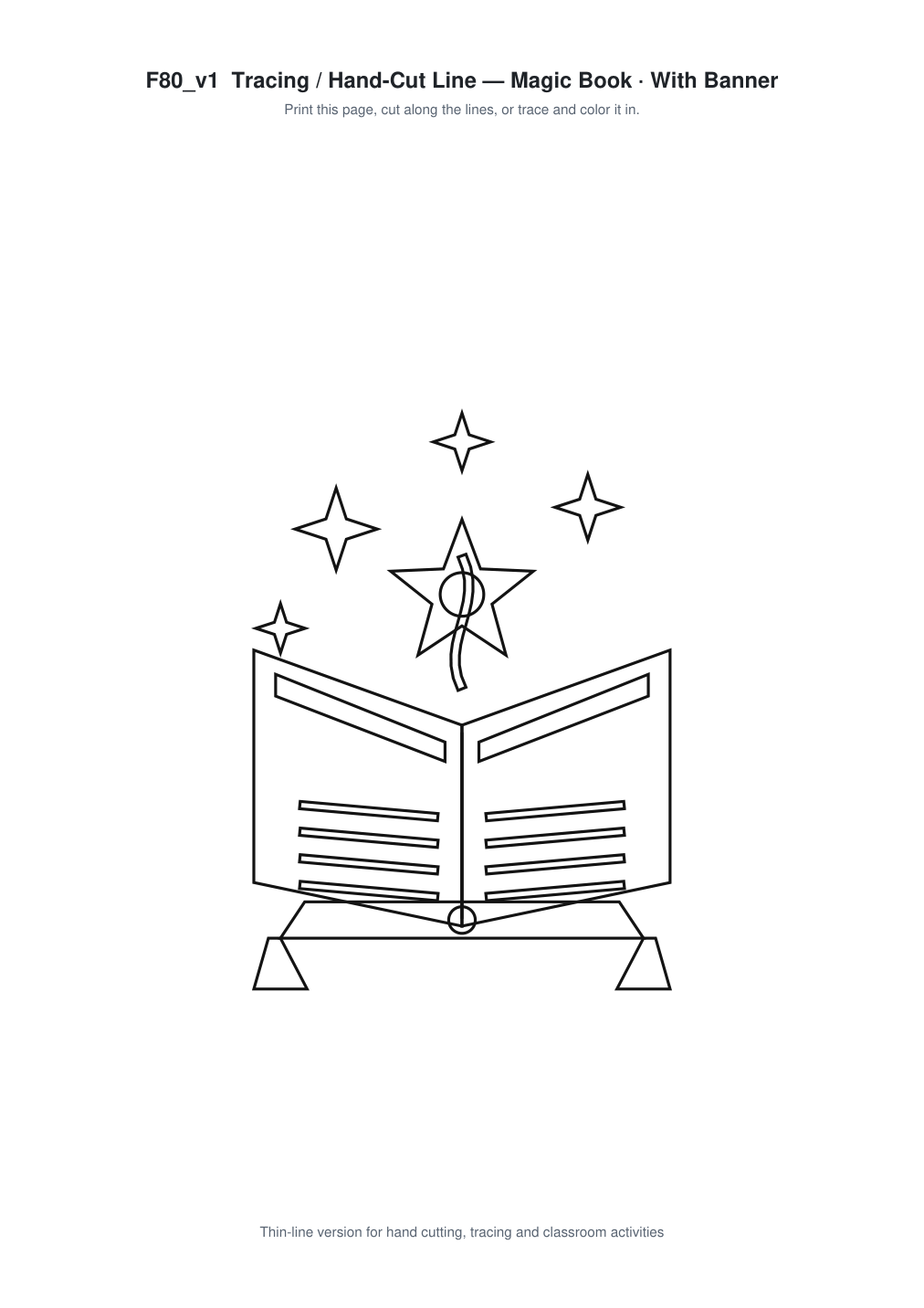 Magic Book Banner Paper Cut - Free SVG + PDF Pack - line art